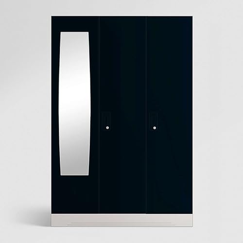 Image of Interio by Godrej Almirah Slimline 3-Door Steel Almirah, Cupboard for Clothes (Pacific Blue), 1-Year Warranty, 7 Shelves, 1 Locker, Star Design Mirror