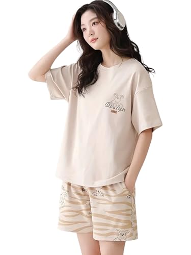 Image of Louis Luxe Cotton Blend Womens Korean Night Dress || Short Pyjama Set || Korean Nightsuit || Women Nightwear ||Round Neck Short Sleeve Nightsuit || Loungewear || Everyday Nightdress