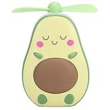 Dpofirs Mini Ventilador portátil de Escritorio con luz Nocturna LED pequeña Ultra silencioso, Mini Ventilador USB portátil de Aguacate Recargable con Espejo de Maquillaje(Amarillo)