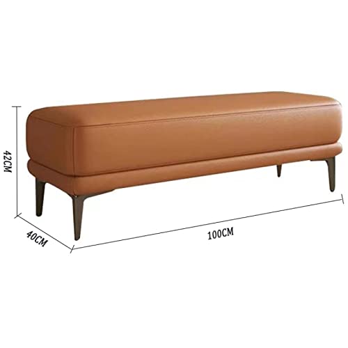 Stylowa drewniana ławka nocna z tapicerką z prawdziwej skóry – wszechstronny stołek na koniec łóżka do zmiany butów, podnóżek do szatni (100 x 40 x 42 cm)