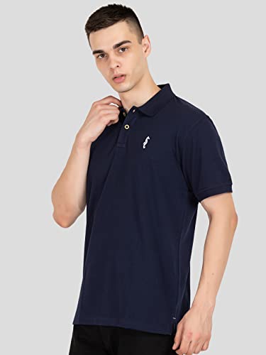 Image of MEN IN BLUE Mens Polo Tshirt | Cotton Blend Pique Knit Polo Collar Half Sleeve Regular Fit Tshirt with Embroidered Logo on Chest and Sleeve
