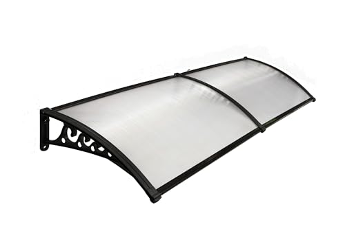 Image of CHENNAI Window Blinds and Shades DIY Polycarbonate Awning (Engineered Plastic Brackets) Window Sunshade Door Weather Shed Rain Canopy Awnings - 8'Widthx2'Depth (Black Brackets & Clear Sheets)