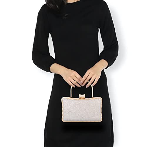 Image of NFI essentials Glitter Clutch for Women's Evening Handbags for Bridal Wedding Silver
