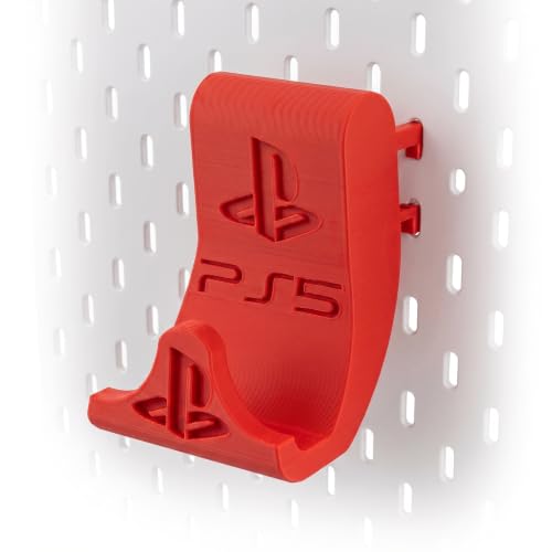 Image of PS5 Controller Holder for IKEA Skadis Pegboard | Organizer Hook Stand & Secure Display Hanger for PlayStation 5 Controller, Red, 2