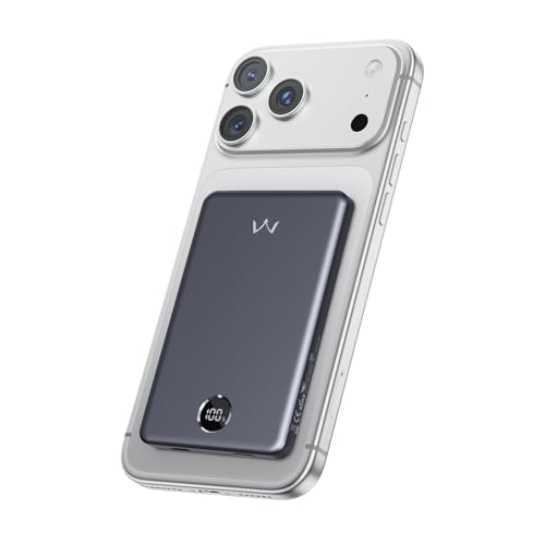 iWALK Power Bank Portatile Magnetica, 5000mAh Batteria Esterna Ultra Sottile con Ricarica Wireless e Display LED, Impugnatura Comfortevole Compatibile con Serie iPhone 16/15/14/13/12