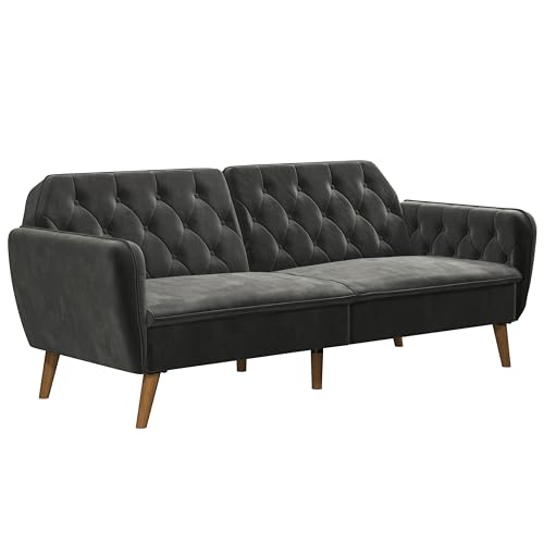 Novogratz Tallulah 83 Inch Futon Sofa Bed in Velvet Fabric, Upholstered Couch Sleeper with Memory...