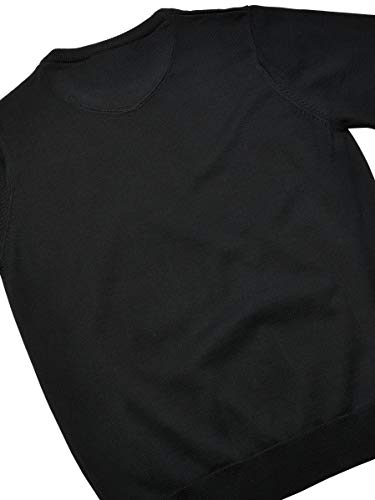 Suéter Masculino com Gola Redonda em Jérsei de Algodão com Detalhes em piquet Caviar, Preto/Branco/P