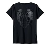 Womens Black Angel Wings On Back V-Neck T-Shirt