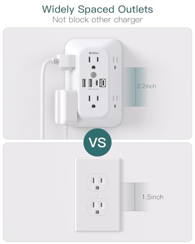 Image of Addtam 6-Outlet Extender Surge Protector, Multi Plug Wall Outlet with 4 USB Wall Charger(PD 30W), Plug Extension Outlet with 1800J, Outlet Splitter Power Strip for Home Office, White