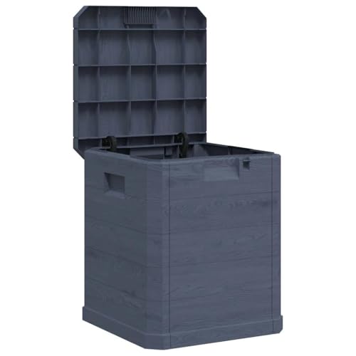 vidaXL Garden Storage Box, Anthracite 90L Capacity, Durable Plastic with Wood Texture, Indoor Outdoor Usage