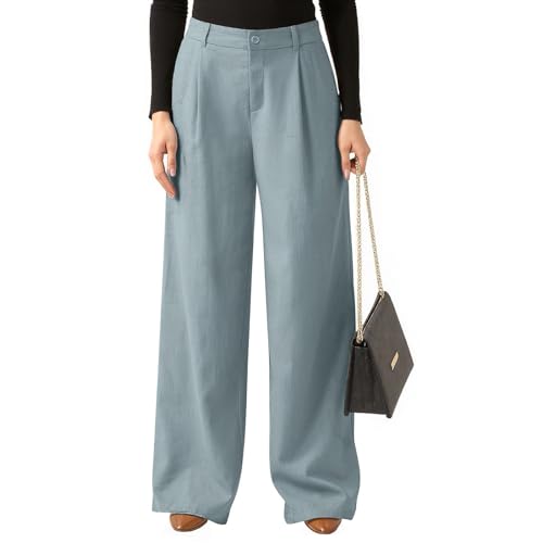 Women's Linen Wide Leg Work Pants with Casual Loose Fit Dressy Fashion Details2