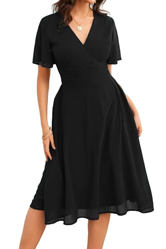 Women's Summer Elegant Chiffon Wrap V Neck Aline Dress4