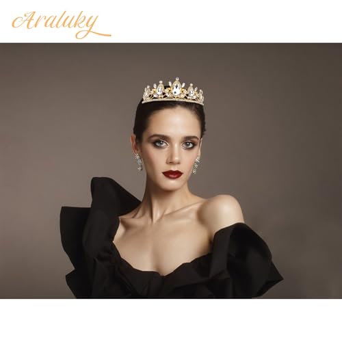 Image of Gold Crown, Crystal Tiaras and Crowns for Women Green Queen Crown Gold Tiara for Girls Bridal Wedding Prom Quinceanera Party