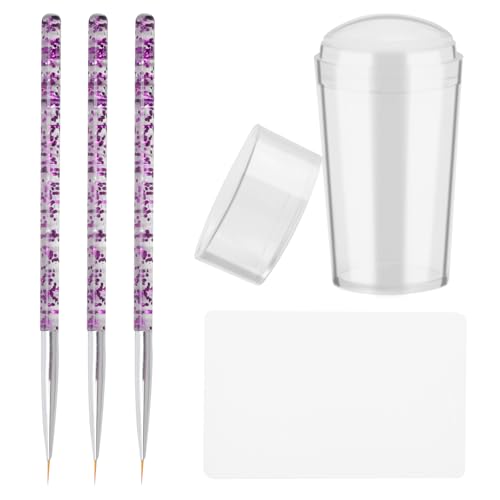 APOMOONS 5 PCS Kit French Manucure, Tampon French Manucure avec Grattoir, 3 Pinceau Manucures Outil pour Tampons pour Ongles pour La Maison et Les Voyages DIY...