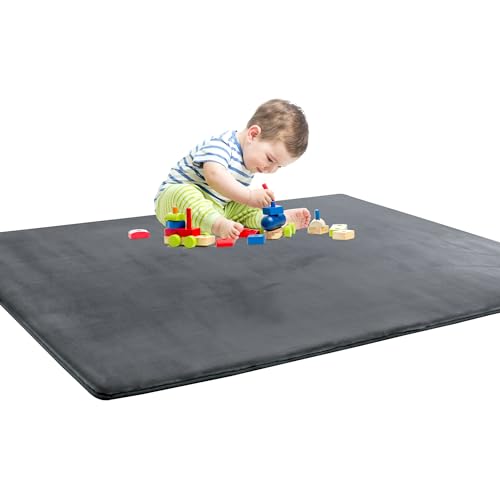 BALAPET Thick Memory Foam 74x50 Play Mat for Playpen Super Soft Velvet Portable Baby Playpen Mat for Kids Toddler Crawling and Play Non-Slip Bottom Playmat Dark Grey