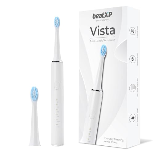 Image of beatXP Vista Sonic Electric Toothbrush for Adults with 2 Brush Heads & 5 Cleaning Modes | Rechargeable Electric Toothbrush | 30000 strokes /min with Long Battery Life (White)