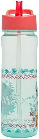 Disney Moana Water Bottle Flip Up Straw 600ml  Official Disney Merchandise Kids Reusable Non Spill - BPA Free - Recyclable Plastic - Ideal For School Nursery Sports Picnic - Turquoise & Pink