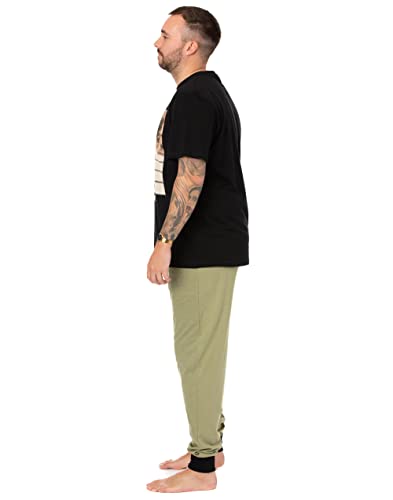 STAR WARS Mandolorian Men's Pajamas | Baby Yoda Character Lounge Pants and T-Shirt Black/Khaki Set | Nightwear Merchandise2