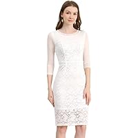 Allegra K Vestido Ajustado De Encaje Floral De Punto Elástico De Manga Larga Transparente De Malla Elegante para Mujer Blanco M