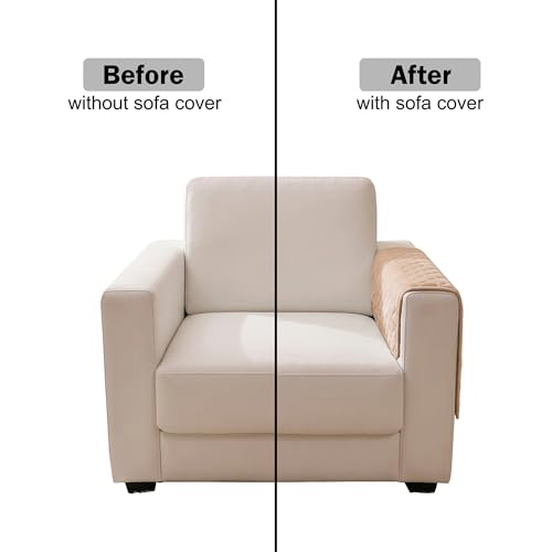 Image of Story@Home Premium Quilted Sofa Armrest Covers | Anti-Slip Armrest Covers for Sofa | 1 Pair - 70(D) x 50(L) cm - Beige