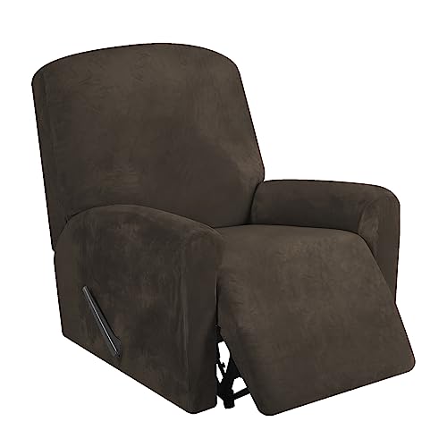 FestiCorp Recliner Chair Covers Real Velvet 4-Pieces Recliner Covers for Small Lazy Boy Recliner Chair Stretch Recliner Sofa Slipcovers Furniture Protector with Side Pocket & Elastic Bottom, Brown