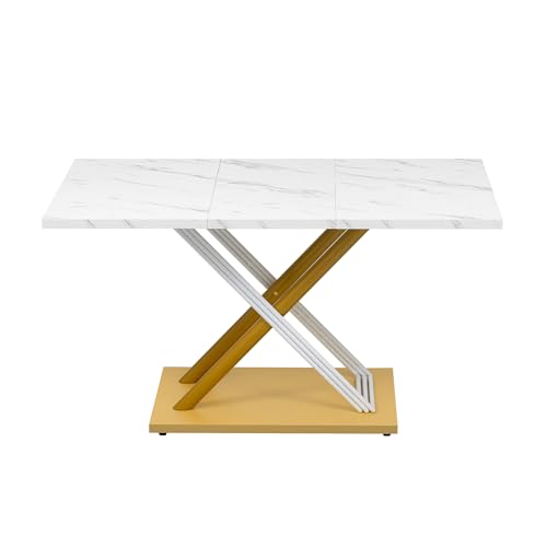 infirack Mesa de comedor blanca para 4 personas con aspecto de mármol, patas ajustables, mesa de cocina moderna para comedor y cocina