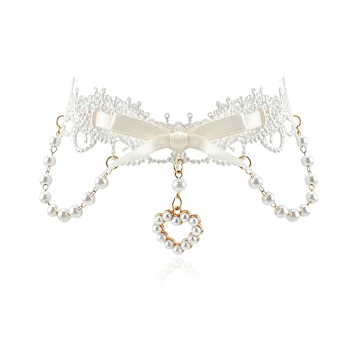 Gothic Choker Necklace Vintage Lace Choker with Bow Pearl Choker