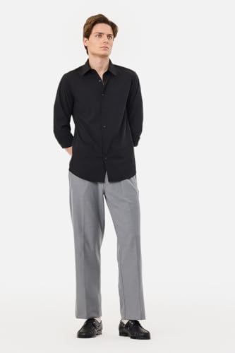 Image of SNITCH Men Casual Trousers| Baggy Fit Mid Rise Solid Plain Front Style | Breathable Cotton Blend & Lightweight Linen Fabric for Summer & Everyday Outings