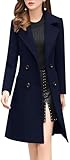 chouyatou Women Elegant Notched Collar Double Breasted Wool Blend Over Coat (Medium, Navy Blue)