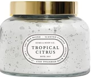 Home&Body Company Scented Candles 12 OZ Fragranced Candle, Soy Blend Wax, Infused with Essential Oils, Home Fragrances, Aromatherapy Home Scented Candles Gift, Scent: Tropical Citrus