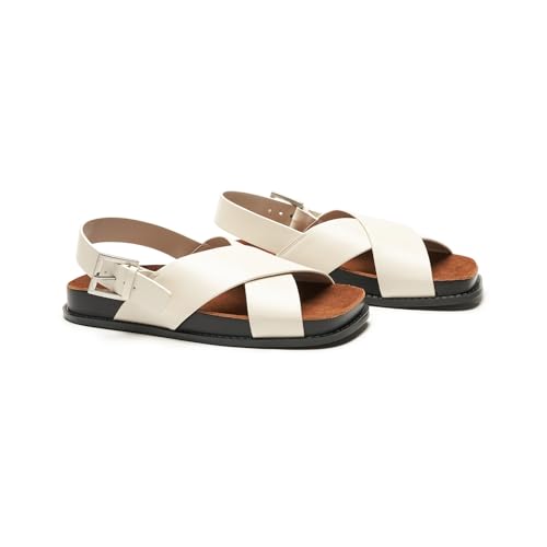 Image of C.Paravano Women Sandals | Women's Slide Sandals | Comfortable Dressy Flat Sandals | Sandals with Arch Support | Adjustable Buckle Slip On