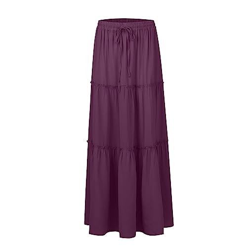 Maxi Solid Skirts for Women High Waisted Tiered A Line Flowy Long Skirt Loose Comfy Elastic Casual Swing Y2k Skirts4