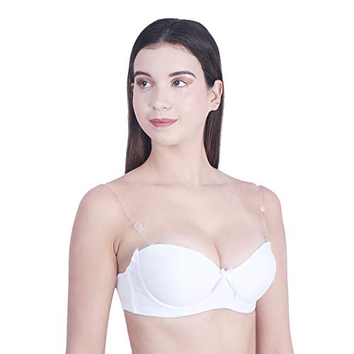 Image of Brachy Women Cotton Nylon Spandex Padded Underwire Strapless Backless Invisible Clear Transparent Back Push up Bra with (Free Extra Transparent Strap)