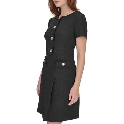 Image of Tommy Hilfiger Women's Soft Hand Boucle Short Sleeve Button Front A-line Dress