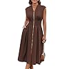 GRACE KARIN Womens Summer Casual Dress, Business Office Work Dresses, Cap Sleeve Zipper Front Flowy Midi Dress with Pockets