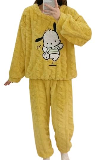 Cute Cartoon Printed Design Women Soft and Warm Fleece Two-Piece Set Free Size (28 Till 34) Yellow-picture-16