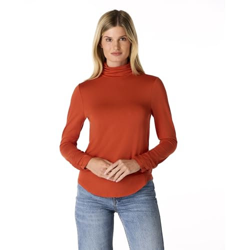 Image of Cable & Gauge Women's Long Sleeve Ruched Turtleneck-Soft Layering Top, Stylish Collared Design, Warm & Versatile Essential