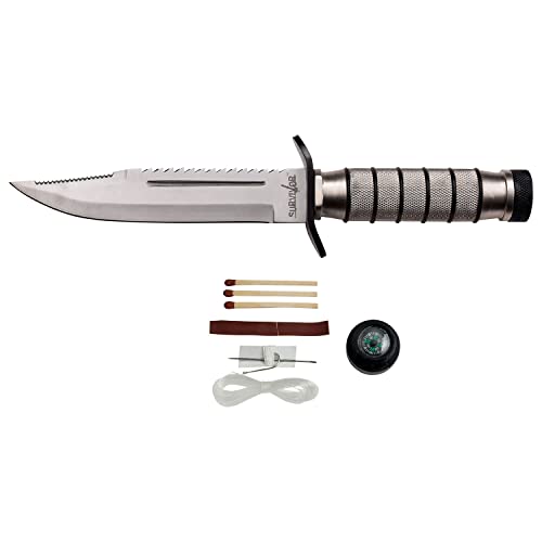 SURVIVOR – Fixed Blade Knife – Stainless Steel Blade, Metal Handle w/Survival Kit and Compass, Includes Nylon Sheath – Prep, Survive, Thrive, Camping, Hunting, Outdoors (Silver) - Image 2