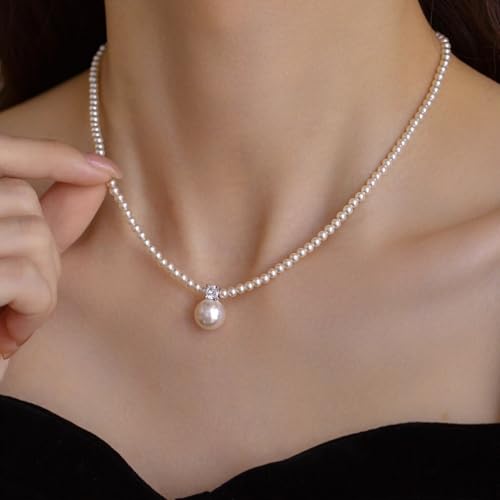 Collier perles argent S925 anti-ternissement pendentif princesse