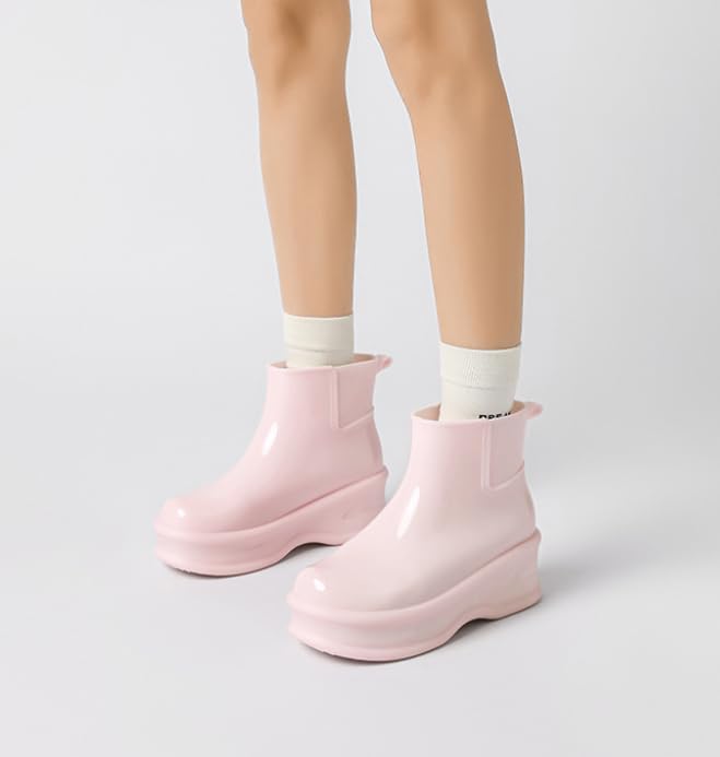 Waterproof Chelsea Ankle Boots For Women Platform Comfortable Slip On Thick Lug Sole Pull On Non Slip Outdoor Work Short Rain Boots