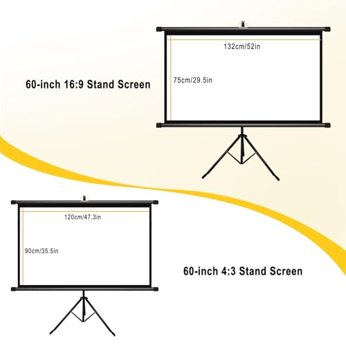Pantalla para proyector con soporte, 60 pulgadas 16:9, pantalla portátil plegable enrollable mate para proyección, incluye trípode, para cine en casa y oficina miniatura 6