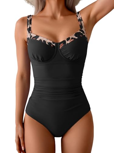 Image of B2prity Women's One Piece Swimsuits Tummy Control Bathing Suits Push Up Swim Suit Color Block Swimwear