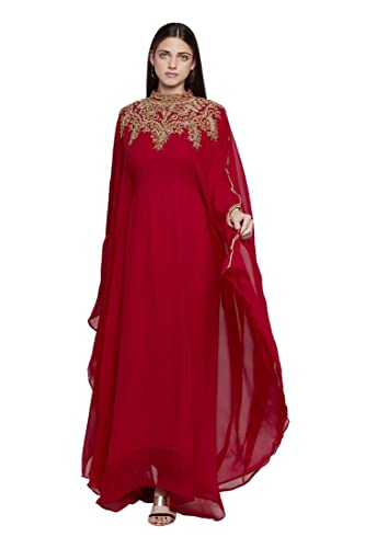 Aniiq Women Dubai Kaftan Farasha Caftan Long Maxi Dress Long Sleeves Ethnic, Bridal, Evening, Party, Dress With Free Scarf, Color- Maroon, Size- Free #TOP4