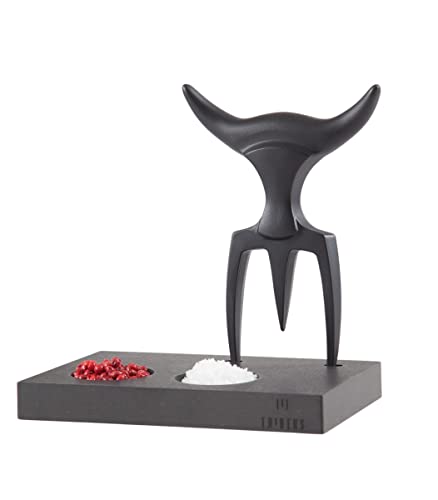 Tridens Onyx Special Edition Hand Finished Ergonomic Brute Stainless Steel Fork, 165mm / 6.5-in With Black Paperstone Base, 100% Made In France