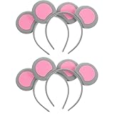 jarbins 4pcs Mouse Ears Headband Gray Mouse Headwear Costume Accessory Cute Mouse Rat Ears Headband Cosplay Party Headwear for Kids Adults, Medium, Pink