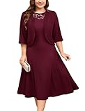 ZOMVA Plus Size Mother of The Bride Groom Dresses for Curvy Women 2 Piece Wedding Guest Dress with Jacket Tea Length, Burgundy, 4X