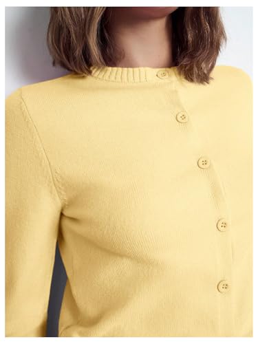 SHENHE Women's Crew Neck Button Down Ribbed Knit Soft Cropped Cardigan Sweater3