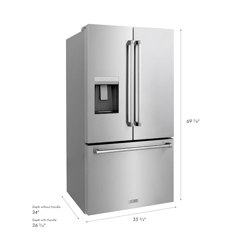 Z Line Kitchen and Bath ZLINE 36 in. 28.9 cu. ft. Standard-Depth French Door External Water Dispenser Refrigerator with Dual Ice Maker in Fingerprint-Resistant Stainless Steel (RSM-W-36) - Image 2
