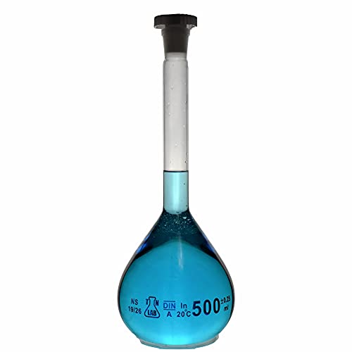 TN LAB Volumetric Flask 500ml Borosilicate Glass 19/26 Class A Accuracy 2-Pack