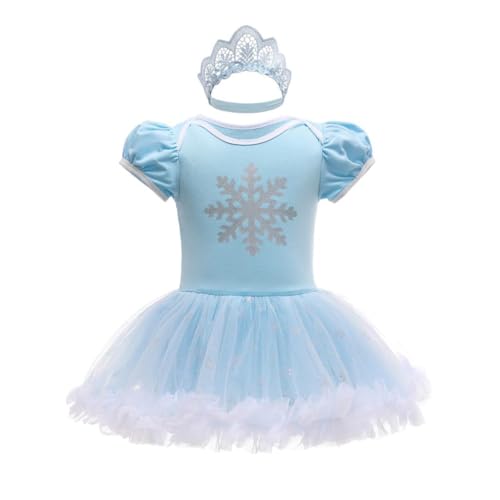 Lito Angels Vestido Disfraz de Princesa Elsa para Bebé Niñas, Body Mamelucos Onesie con Diadema Talla 0 3 Meses, Azul